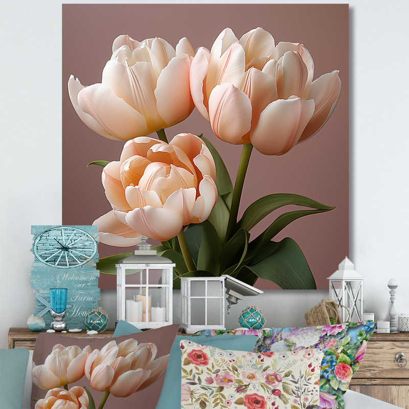 Tulipes douces aux tons neutres, tranquillité, Cadre photo argenté, H 30 po x l 30 po