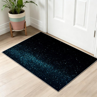 Tapis d'intérieur transparent lavable à la machine, motif lumineux turquoise abstrait