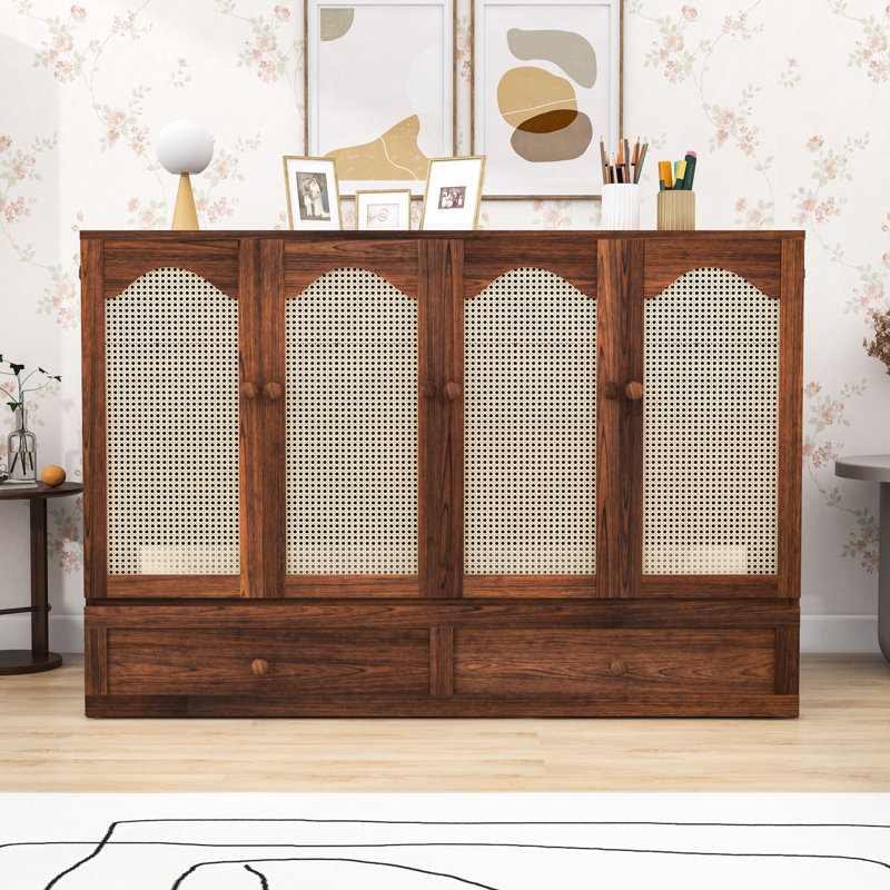 Queen Wood Murphy Bed with Power Station and Storage Drawer, Walnut