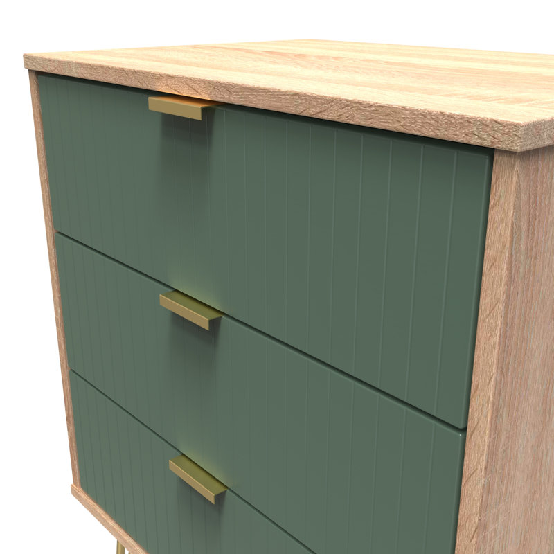 Beranda 3 Drawer Chest (Ready Assembled), Labrador Green/Bardolino Oak