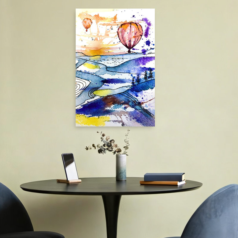Sunset Balloon Landscape Colorful Dreamy Peaceful Landscape Mountain Wall Art Print 1 Piece Wrapped Canvas Wall Art