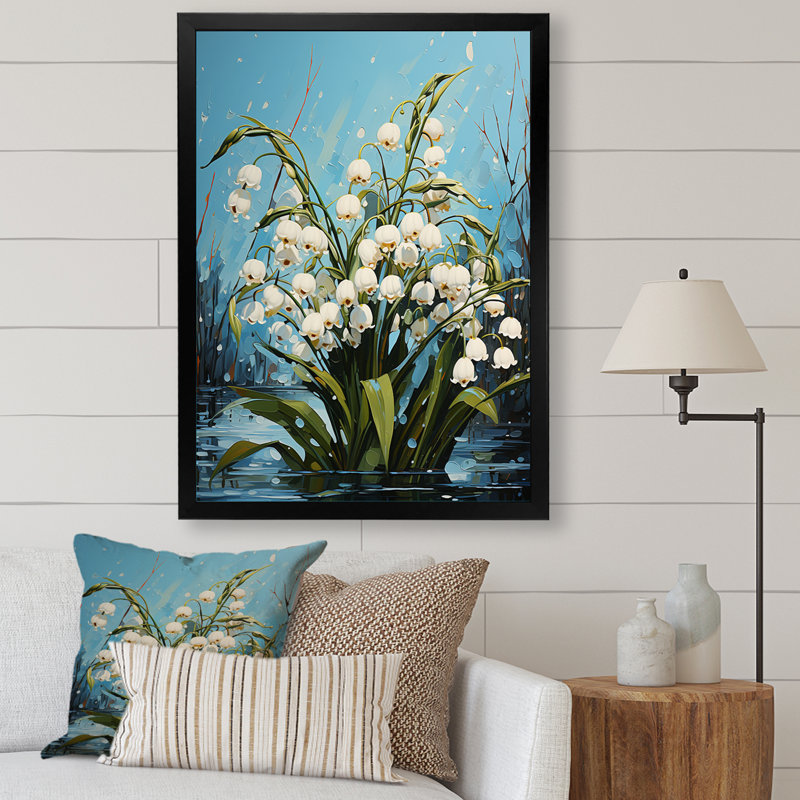 «Green Snowdrops», art mural sur toile, H 32 po x l 16 po, Cadre simple noir