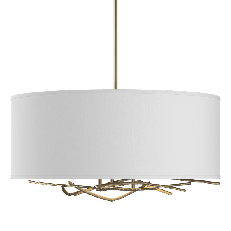 Brindille 3 - Light Drum Chandelier, Soft Gold, Natural Anna, 21.4" - 66.4"