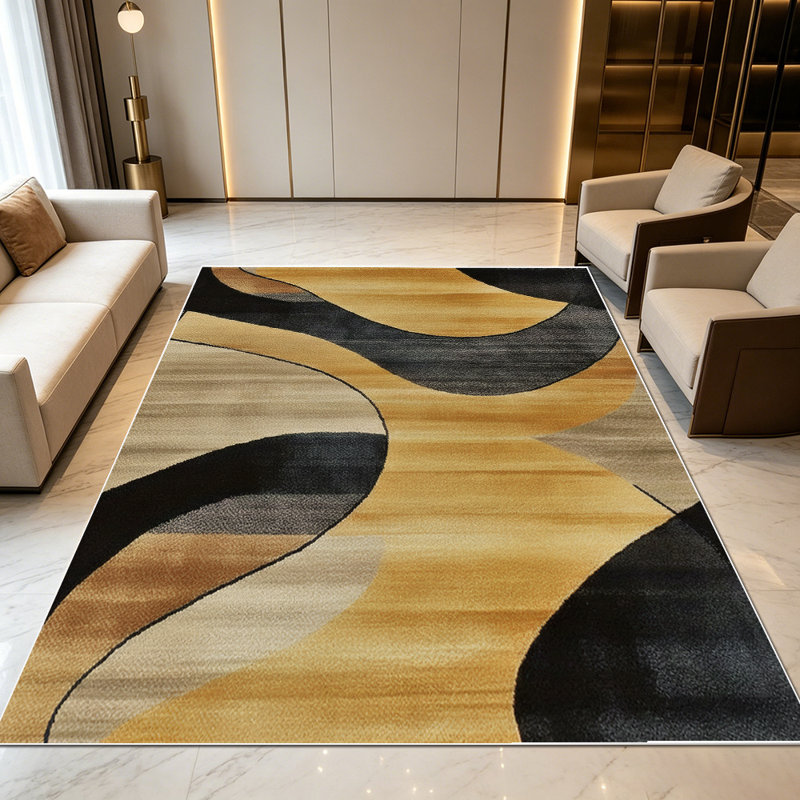 1PC Modern Abstract Curved Wood Grain area rugs for Living Room, Soft and Comfortable, Suitable for all seasons, easy-to-maintain, machine washable Indoor floor mat, Under Table Farmhouse suitable for dining room, bedroom, home office, entryway,