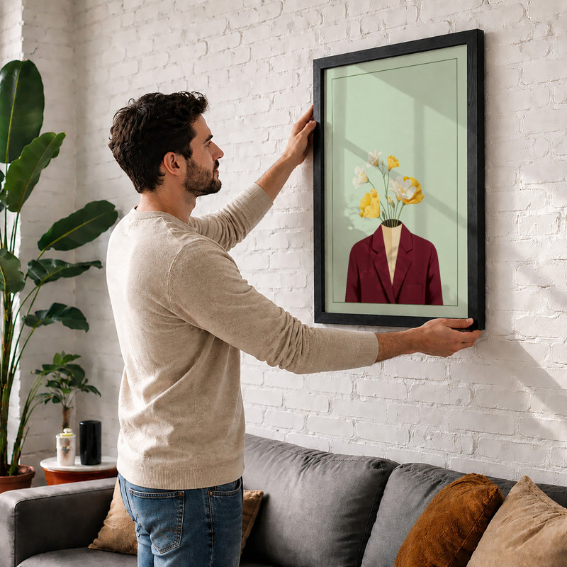 Blossom in Burgundy Eclectic - Framed Print, Walnut, A1 - 84.1 x 59.4 cm