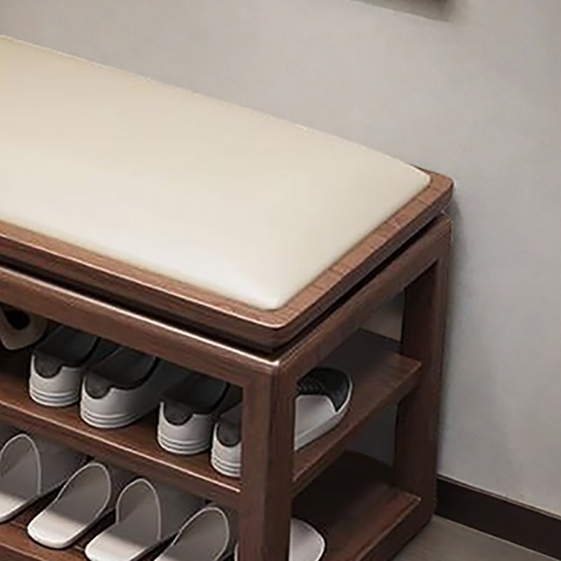 47.2in Shoe Changing Stool Shoe Storage Bench, Beige/Dark Walnut