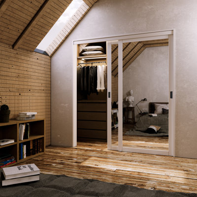 Portes de garde-robe coulissantes à miroir 80 po H avec quincaillerie et poignées