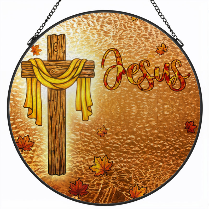 Panneau de vitrail en croix 12 "H Cross Jesus, H 12 po x l 12 po