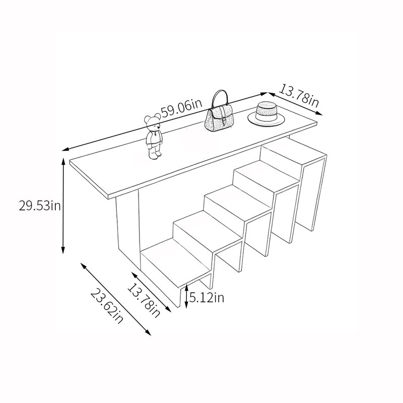 Présentoir Creative en acier inoxydable étagé, H 29,53 po x l 59,06 po x P 23,62 po
