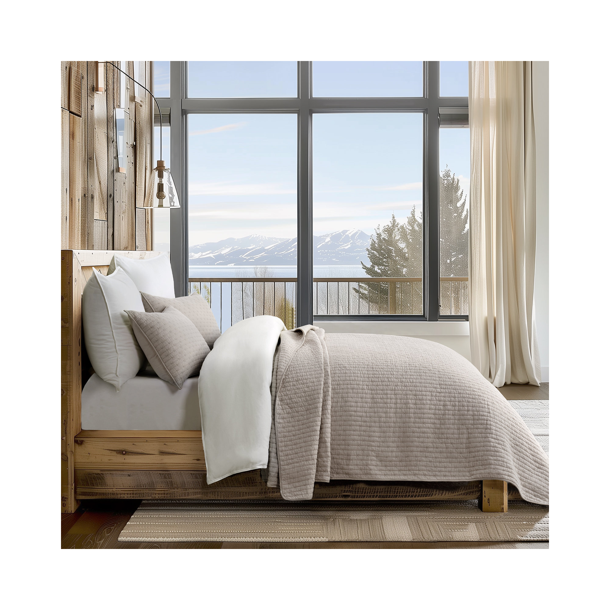 Cross Stitch Cotton Quilt set, Taupe, King