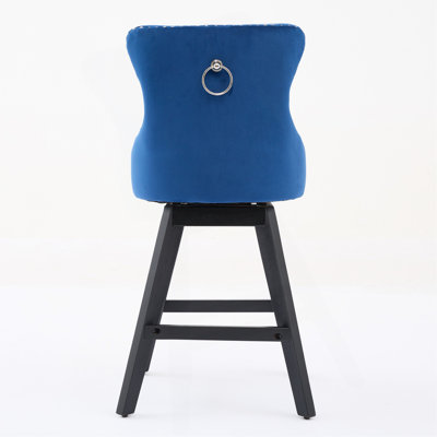 Swivel Velvet Barstools With Button Tufted Decoration And Wooden Legs, And Chrome Nailhead Trim, Leisure Style Bar Chairs,Bar Stools, Set Of 2