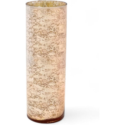 Hosley Mercury Rose Gold Glass Vase Decorative Glass Hurricane Vase 4" Dia X 12" H. Ideal for Floral Arrangements Cut Flowers Weddings Aromatherapy DIY Craft Projects Led Lantern Votive Garden Spa
