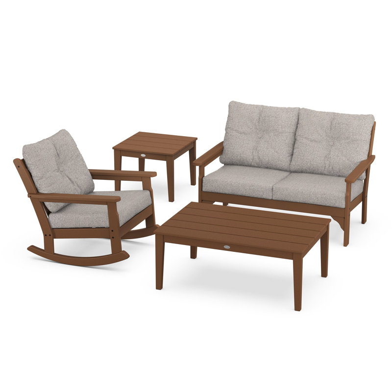 Vineyard 4-Piece Deep Seating Rocker Set, Weathered Tweed, Teak