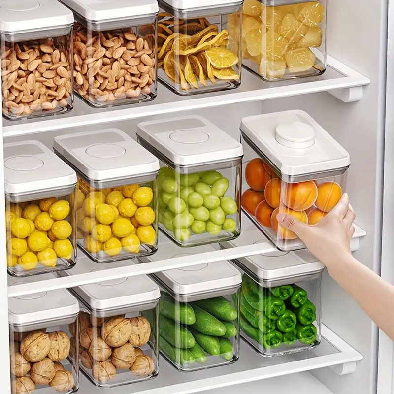 4-Piece 1L Airtight Pantry Storage Container Set – Clear Plastic Stackable Food Jars With Push Button Lids For Cereal, Baking Ingredients, Sugar, Snacks, Flour, Coffee & More