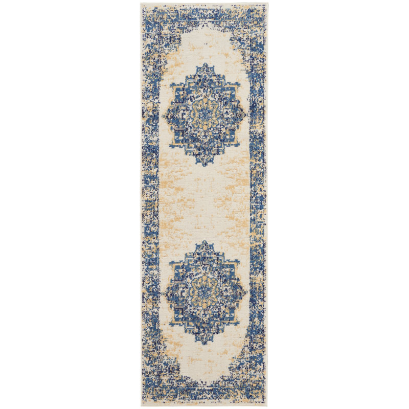 Burnie Oriental Blue/Ivory Area Rug, Runner 2' x 6'