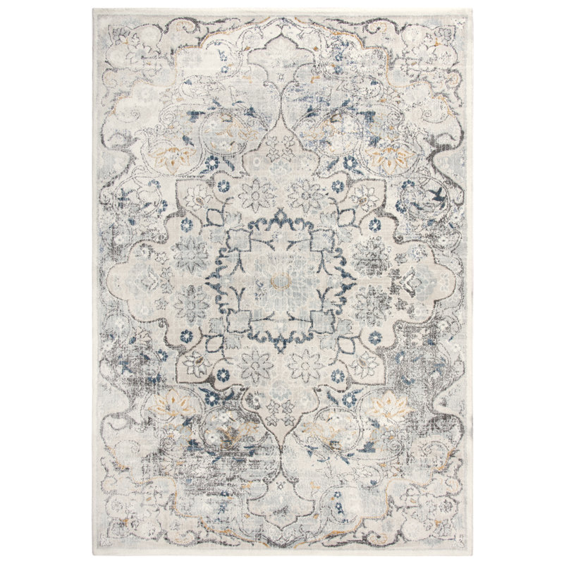 Tapis bleu / crème Shockey, Rectangle 3 pi 11 po x 5 pi 6 po
