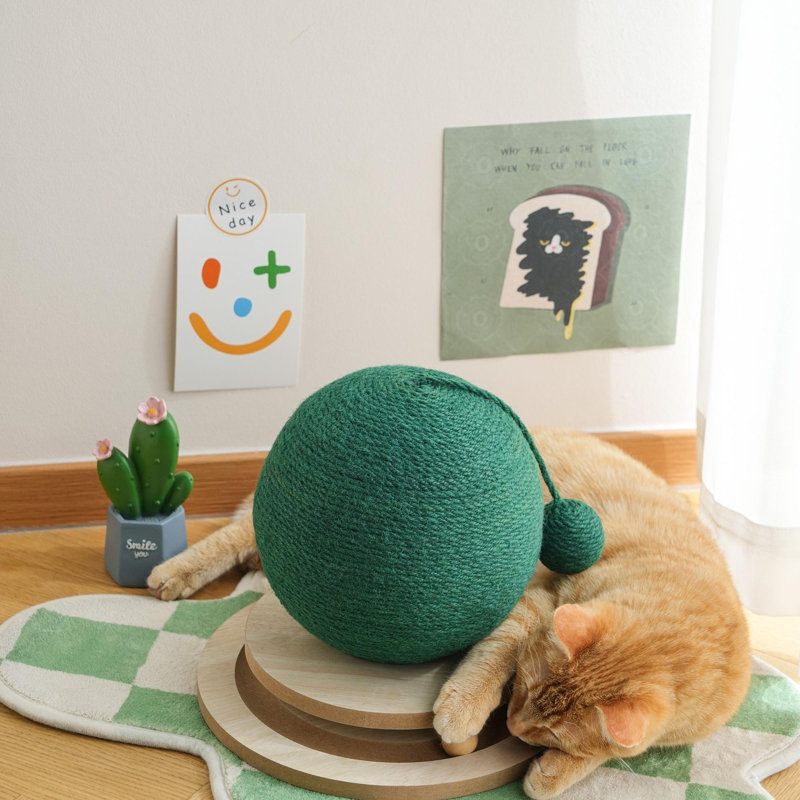 Fairela - Balle de cactus interactive en jute avec base roulante Cactus Ball