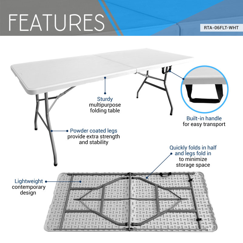 Granite White 6' Folding Table with Powder-Coated Steel Legs