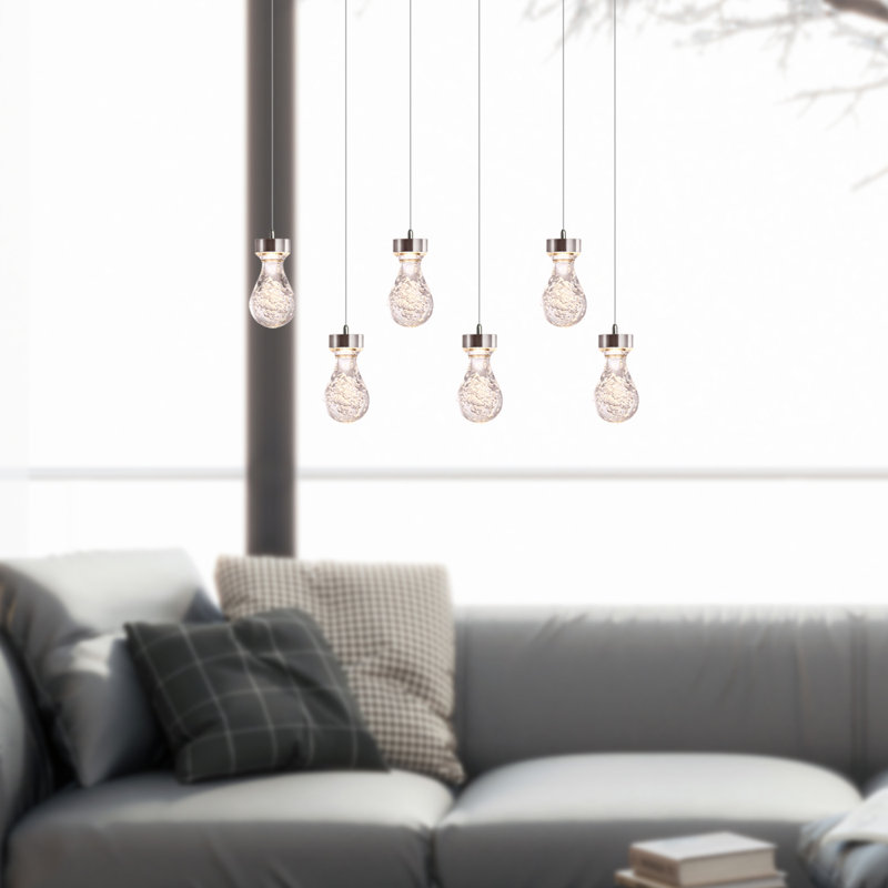 Luminaire suspendu géométrique en grappe 6 lumières Atoka, Nickel