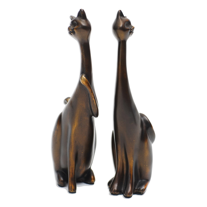 Red Barrel Studio® Handmade Fanciful Felines Cement And Lava Sand Sculptures (Set Of 2)