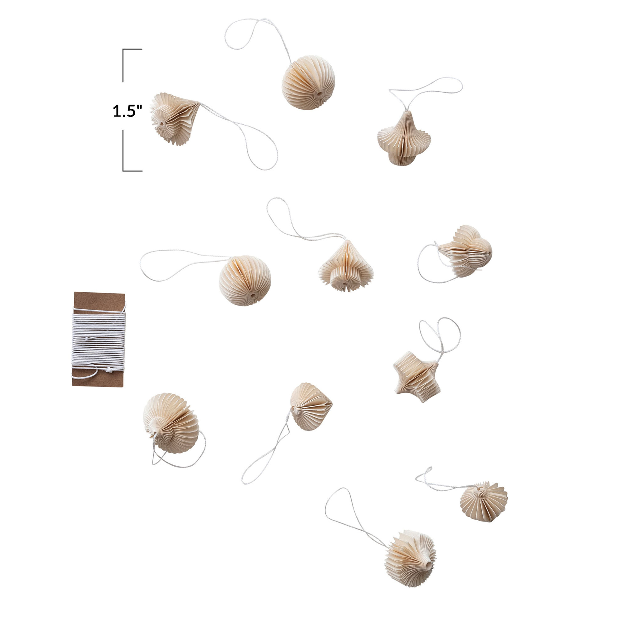 Decorative Paper Folding Honeycomb Ornaments With DIY Garland String, Set Of 12, Cream