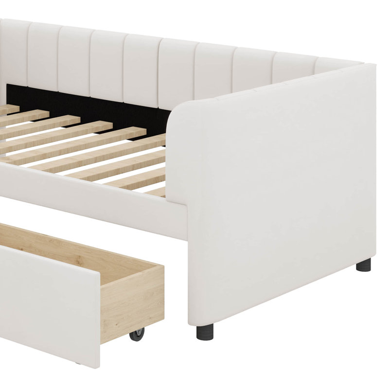 Lit de jour simple tapissier avec tiroirs, Beige
