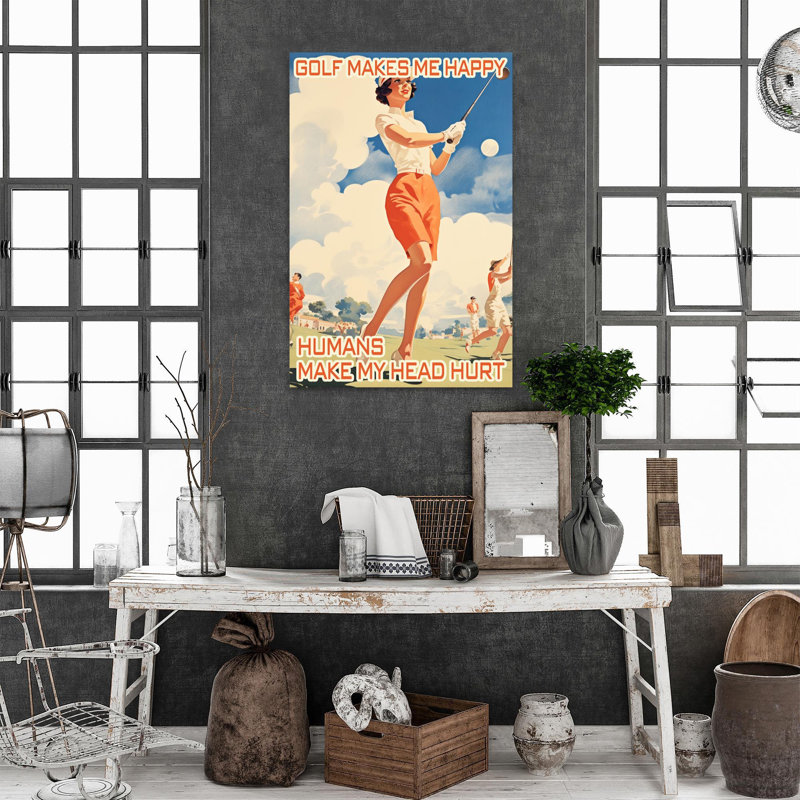 «Golf Makes Me Happy» - 1 pièce Rectangle Ar Golf Makes Me Happy - 1 pièce Rectangle, reproduction d'art sur toile tendue