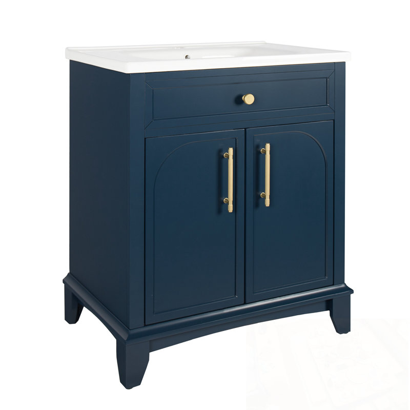Meuble-lavabo avec lavabo, 2 portes et poignées en métal, Bleu