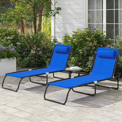 Folding Chaise Lounge Pool Chair, Patio Sun Tanning Chair, Outdoor Lounge Chair With 4-Position Reclining Back, Breathable Mesh Seat For Beach, Yard, Patio, Blue