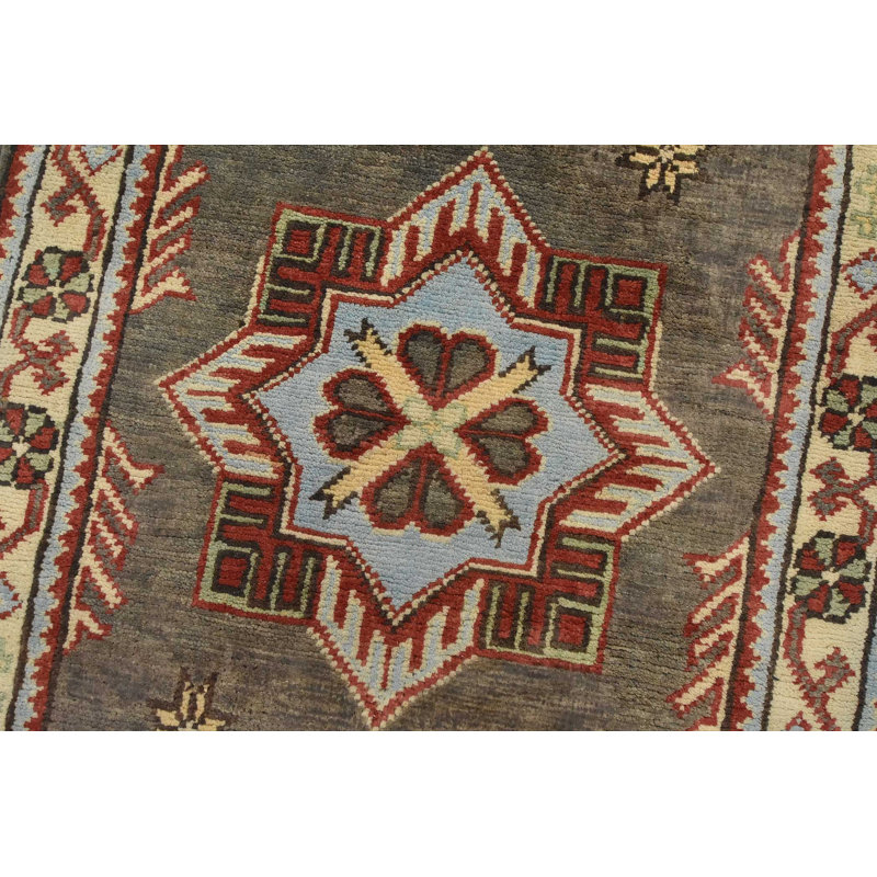 Tapis de style tribal en laine noué à la main 2 pi 1 po x 6 pi 2 po Kazak
