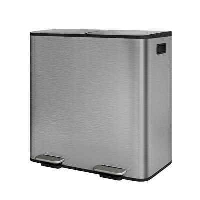 2 x 10.6 gal Dual Compartment Stainless Steel Kitchen Step Trash Bin with Soft-Close Lid & 2 Inner Buckets
