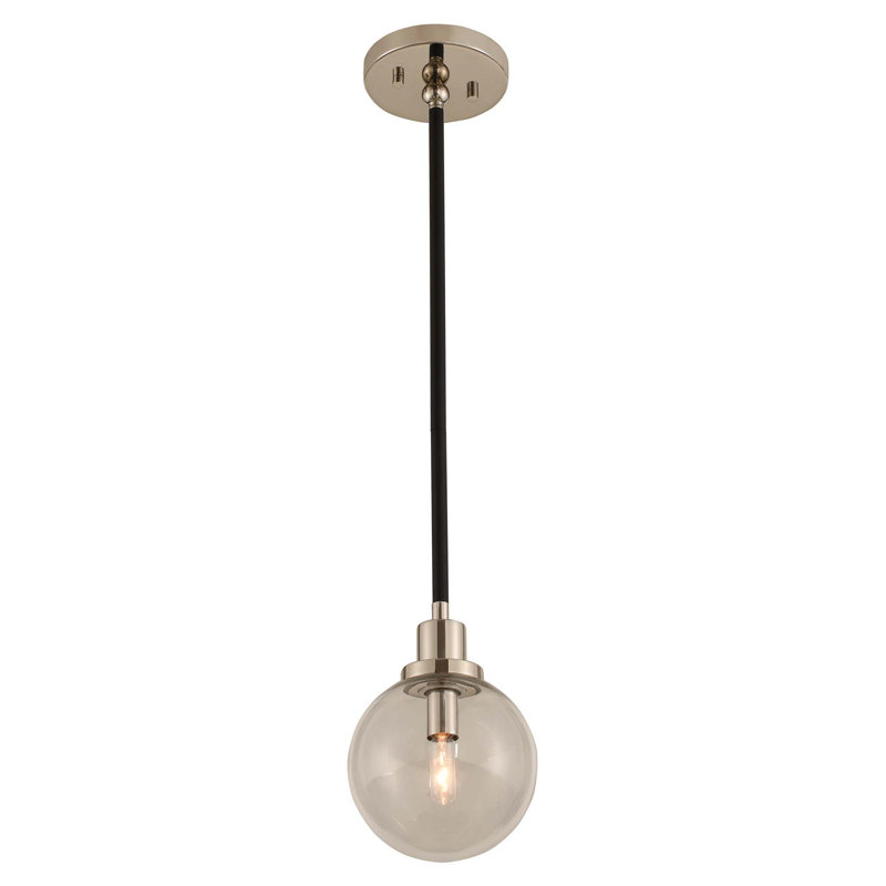 Luminaire suspendu noir mat Cameo 1 LT avec nickel poli Kalco, Accents de nickel
