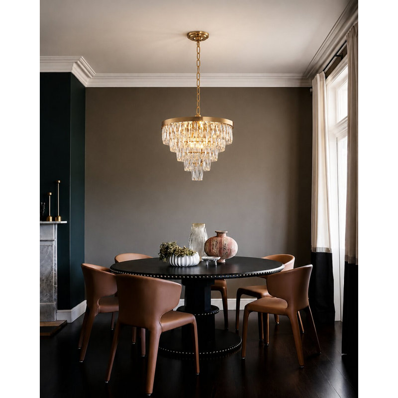 Lustre doré 12 lumières avec détails en cristal transparent Rick