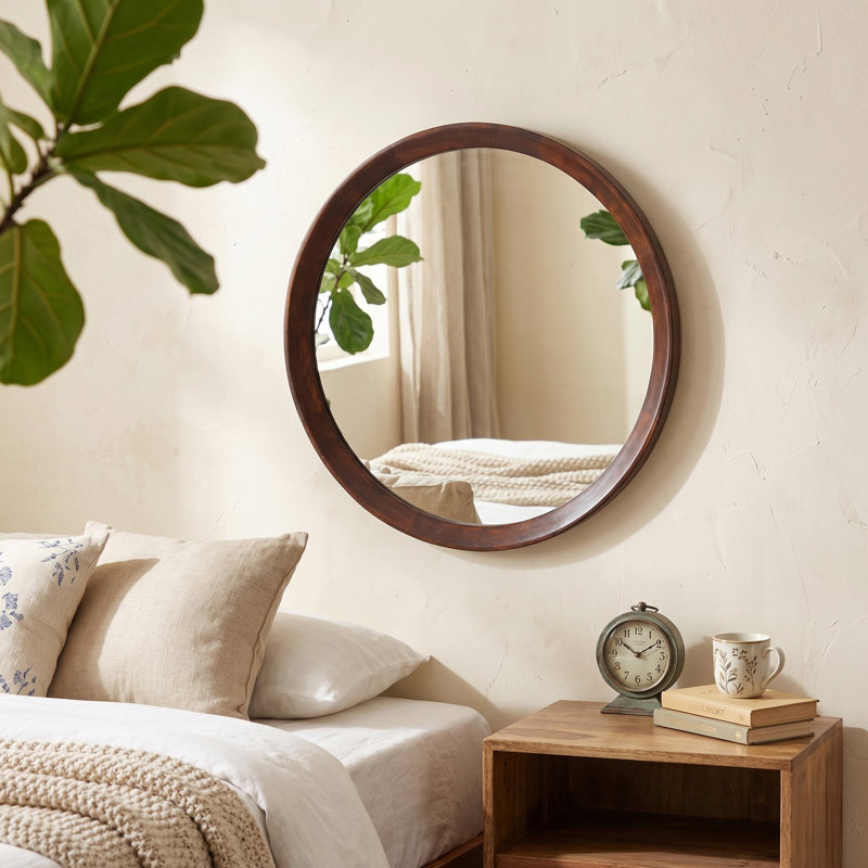 20x1.5" Brown Mango Wood Wall Mirror, Round