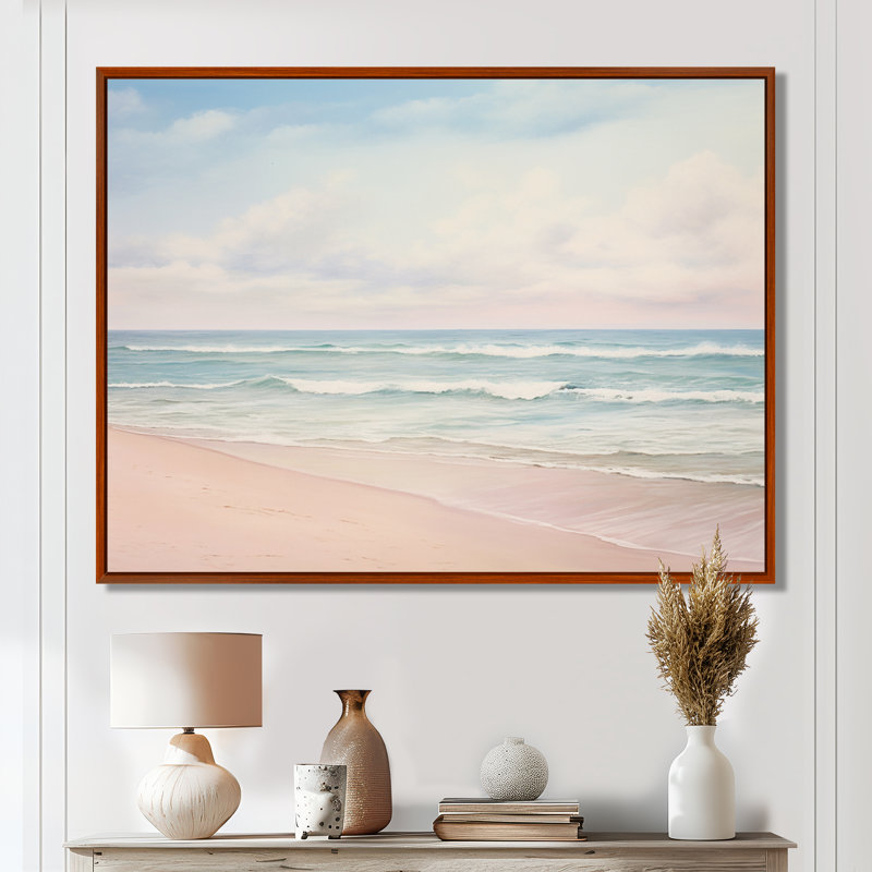 «Ocean Tranquility Tender Pink Pastel Sunrise - Coastal Beach», reproduction d'art sur toile, H 30 po x l 40 po, Brun