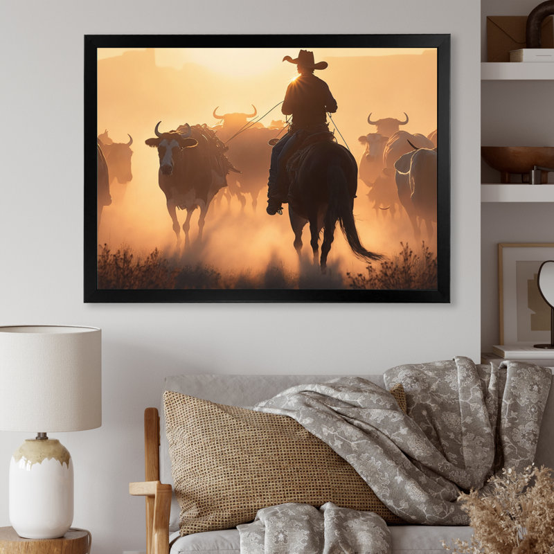 Kangs Wrangler au coucher du soleil I, Cadre photo noir, H 12 po x l 20 po x P 1 po