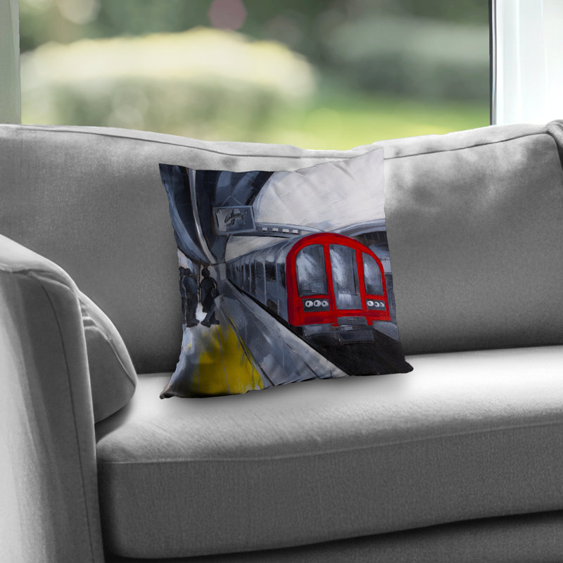 People Waiting Metro - Red Poly Twill Throw for Home Decor