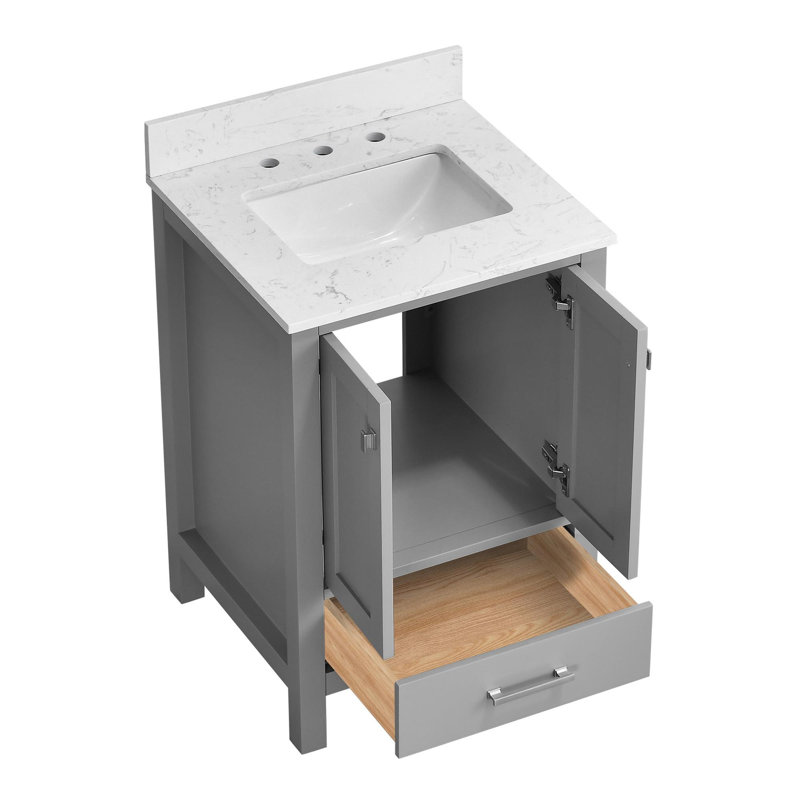 Meuble-lavabo moderne autoportant, Gris/argent, 24"