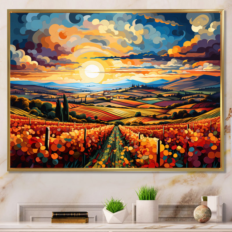 Marusja French Vineyard Symphony I - impression, H 34 po x l 44 po x P 1,5 po, Cadre flottant doré