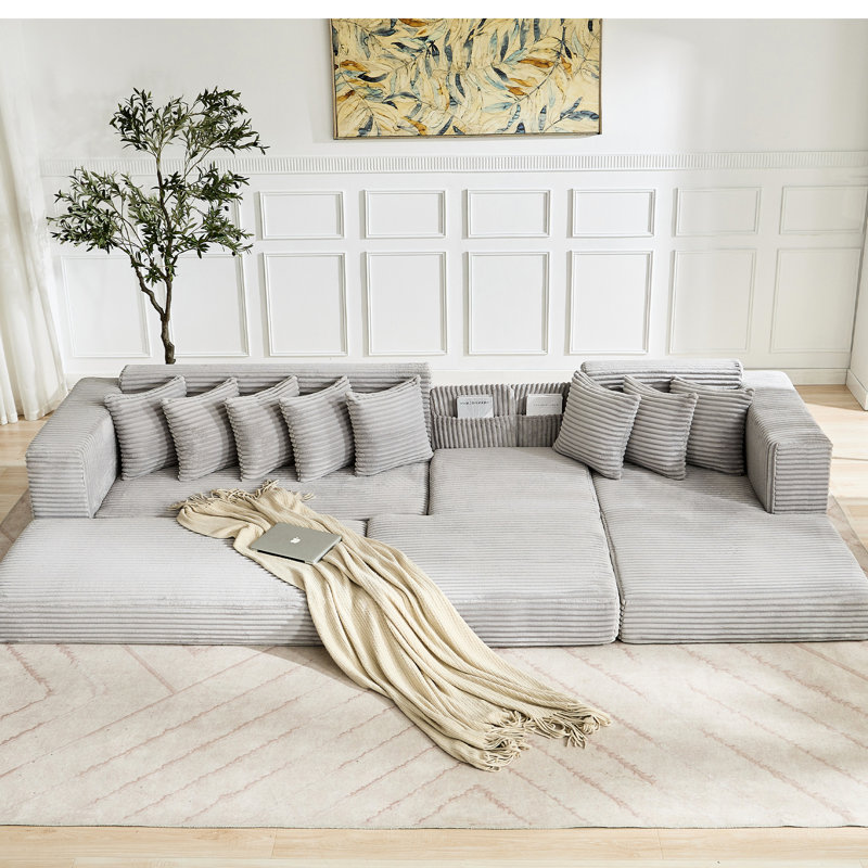 Couchette surdimensionnée en nuage, lit en velours côtelé à 3 places en L, convertible, sans assemblage, 8 coussins, fonction d'assemblage autonome, mode de vie pratique pour la maison