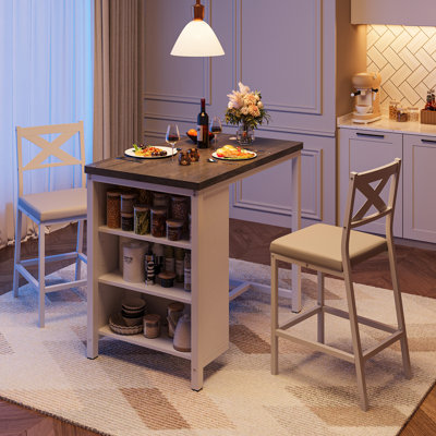 3-Piece Transitional Style Small Dining Room Set With Adjustable Storage Shelves, 35