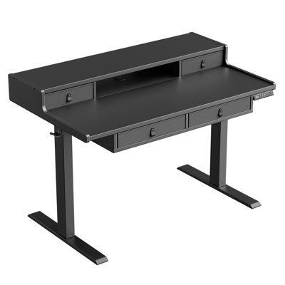 Jeneffer Computer Standing Desk with 4 Drawers for Home Office，Electric Height Adjustable Gaming Desk with Storage Shelf