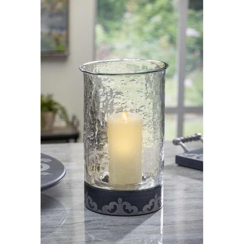Gray-washed metal-inlay candleholder