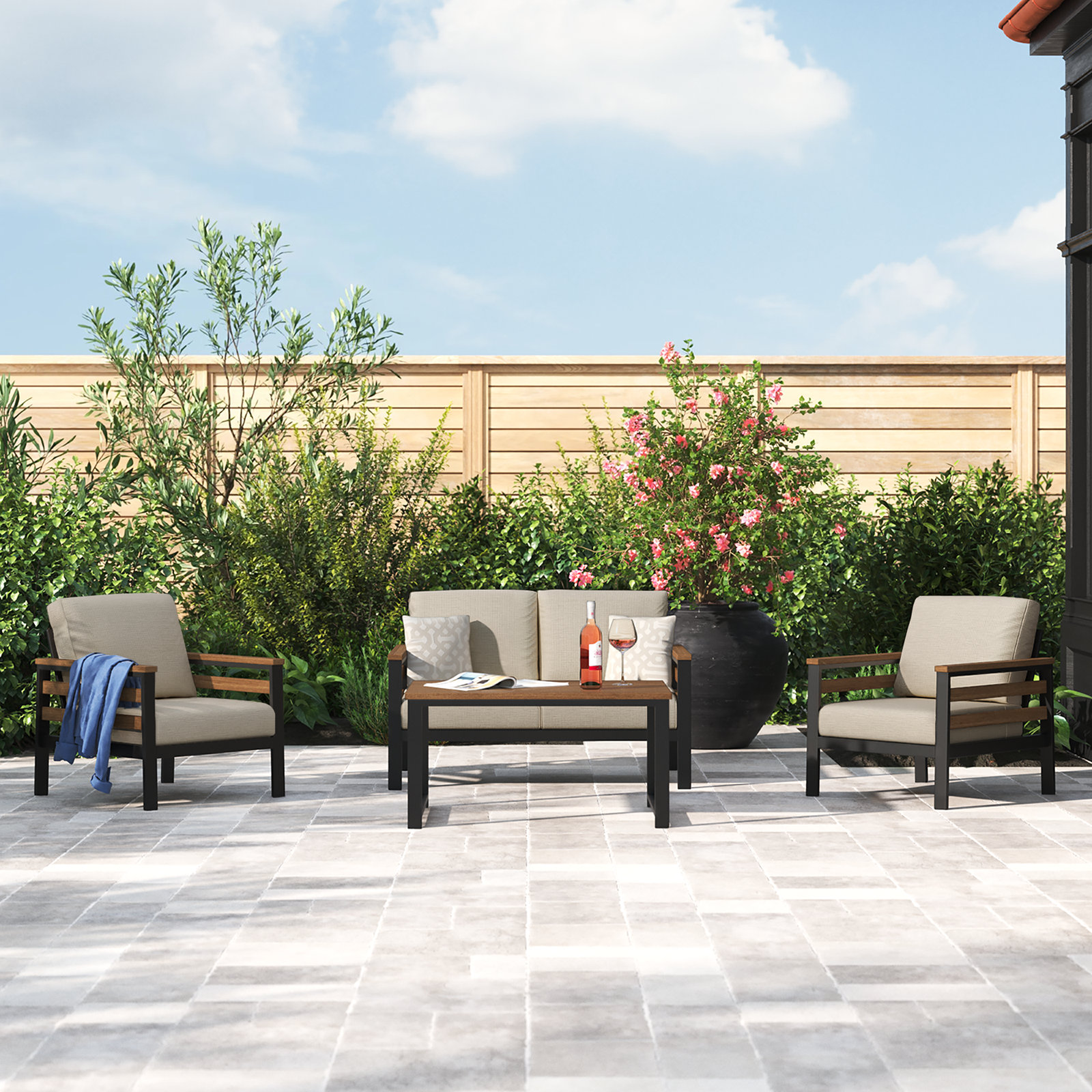 Townsend 4-Person Sunbrella® Patio Seating Group, Cast Silver