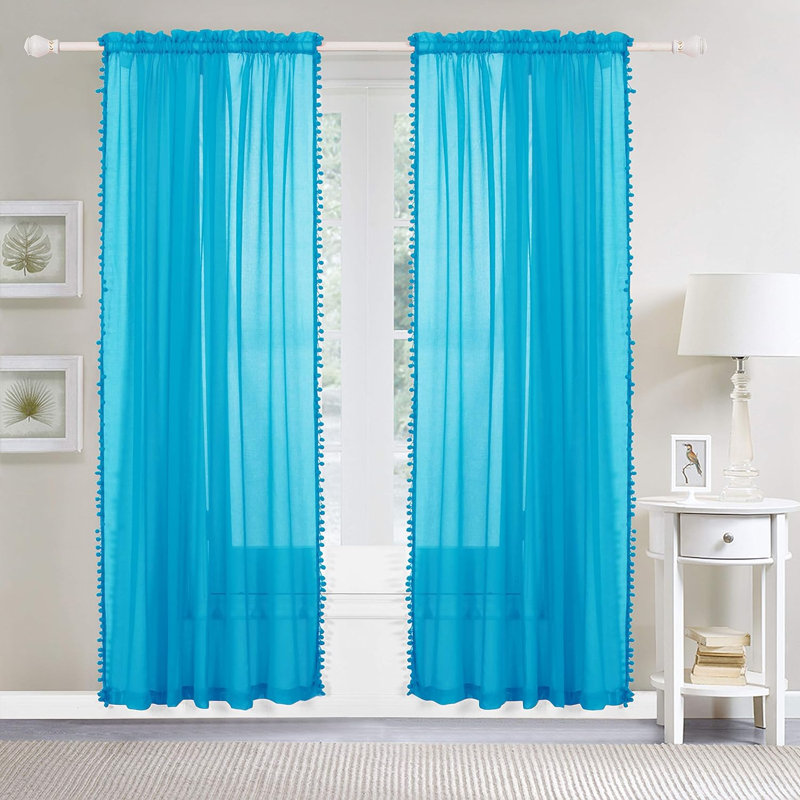 Aeian Semi Sheer Curtain Pair, Turquoise, 60" W x 84" L