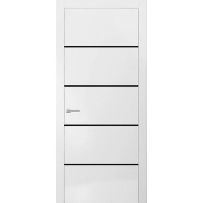 Porte intérieure moderne pleine avec poignée Planum 0015 Blanc Soie Panneau simple Cadre Garnitures robustes pour salle de bain et chambre à coucher - 42 po x 96 po