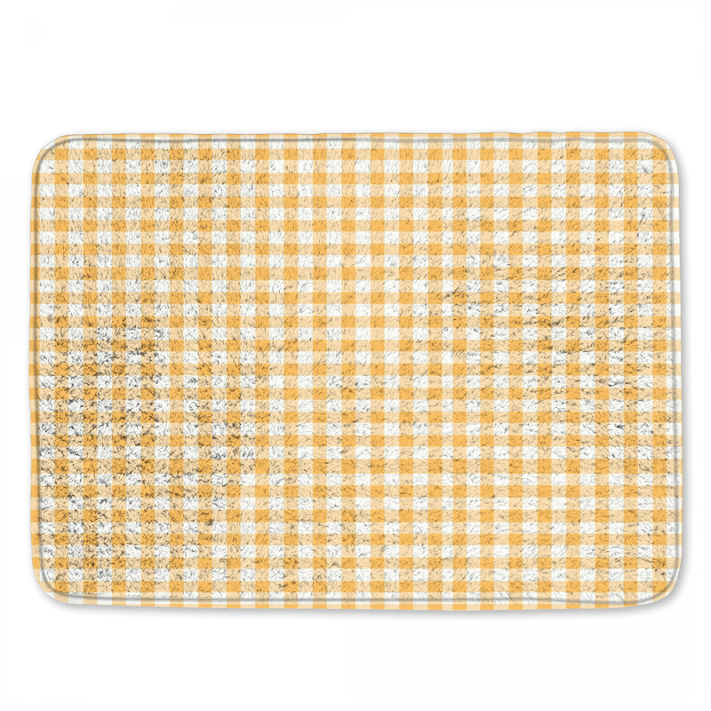 Tapis de bain orange vichy blanc, 34in W x 21in L