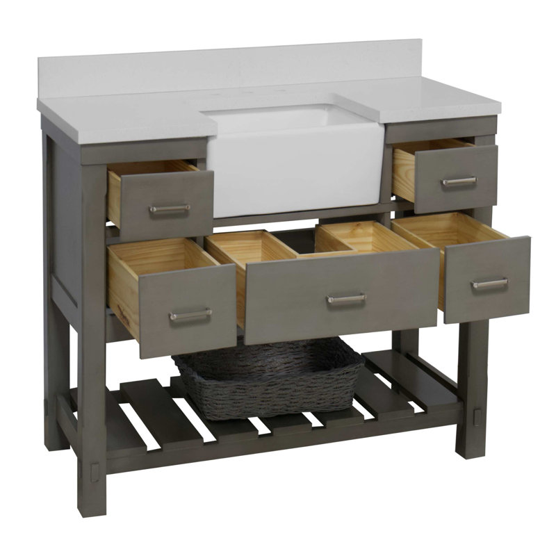 Hitton 48" Single Bathroom Vanity Set with Weathered Gray Cabinet and Quartz Countertop, Quartz, Weathered Gray