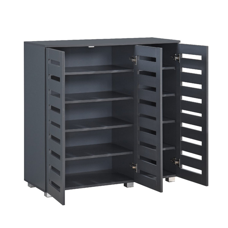 Euston 15 Pair 3 Door Shoe Storage Cabinet Modern, Dark Grey