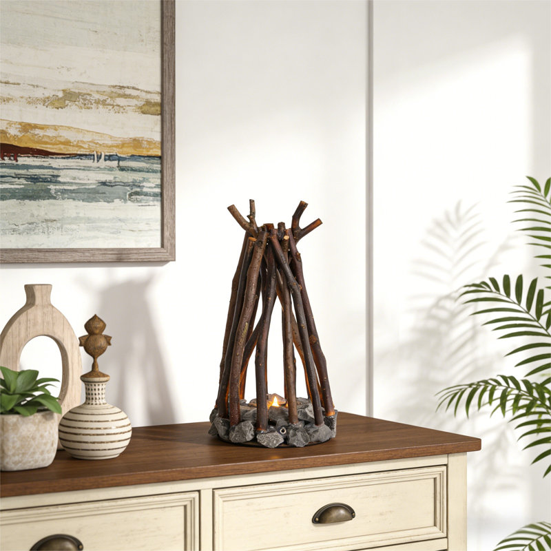 5" Rustic Campfire Table Lamp With White Noise & 3 Lighting Modes (Touch Switch, Usb Powered, Rechargeable Battery Included)
